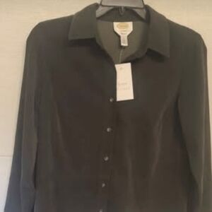 Talbots Green Suede stretch Buttondown Shirt, Sz S NWT